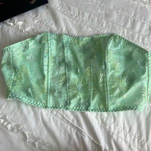3D Floral Mint Green Corset Strapless Crop Top